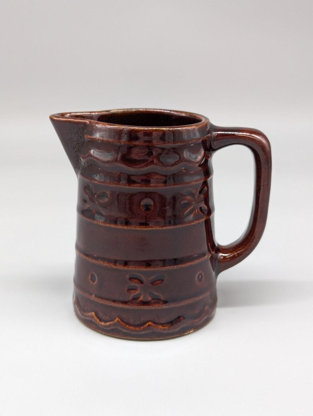 Vintage Marcrest 4" Stoneware Brown Daisy Dot Pattern Creamer USA Made